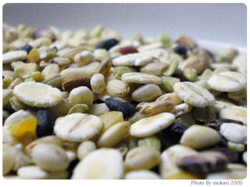 20090113-2　やずやの発芽十六雑穀試食サンプルを入れて米を炊く我が家。